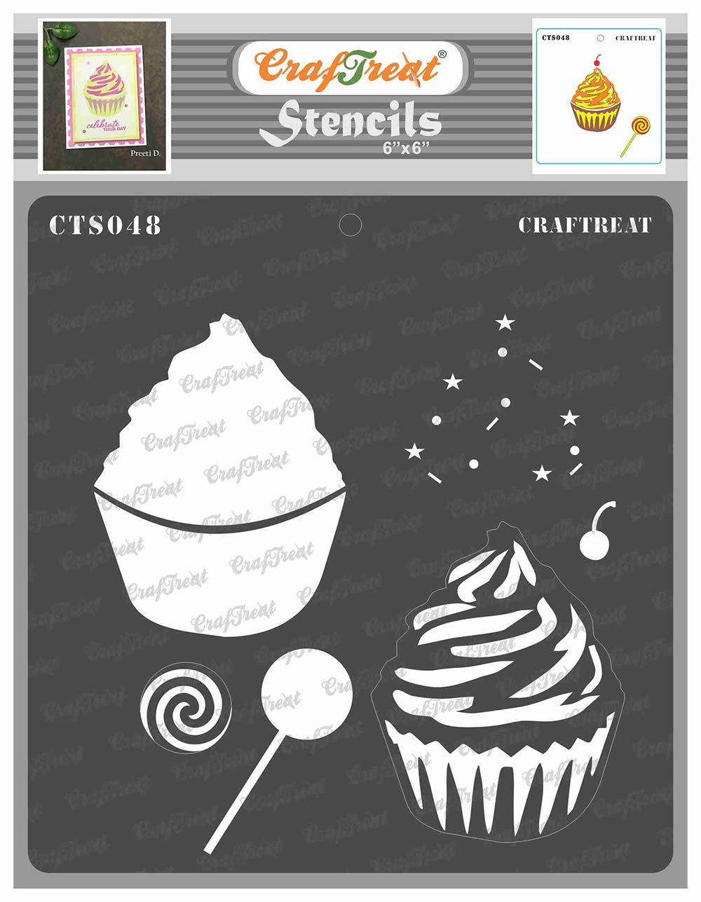 CrafTreat Reusable Layered Stencils for Painting on Wood, Canvas, Paper, Fabric, Floor, Wall and Tile - Cup Cake - 6x6 Inch - Cupcake Stencil - DIY Art and Craft Stencils for Home Decor