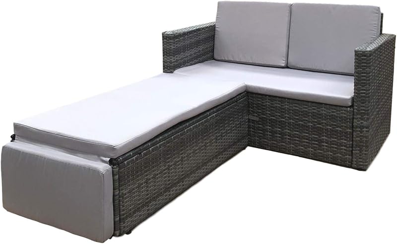 EVRE Love Bed Rattan Garden Furniture Set Grey with Cushions