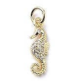 KitBeads 10pcs Cubic Zirconia Sea Horse Charms Real 18K Gold Sea Animal Summer Ocean Creature Seahorse Charm for Jewelry Making Bracelets Necklace Bulk