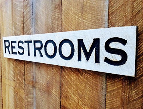 Americana Signs Large Restrooms Sign 48"wx8"t Carved in Cypress Distressed Finish - Thumbnail 2