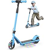 isinwheel Electric Scooter for Kids Ages 6-12, 150W Motor, 6/10 MPH Speeds, Colorful Lights, Adjustable Height, Kids Electric Scooter with Dual Brake & Thumb Throttle— Great Gift for Boys & Girls
