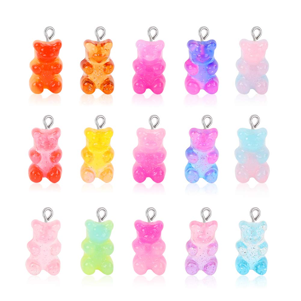 100 Pcs Bright Colors Jelly Bear Charms for Kids