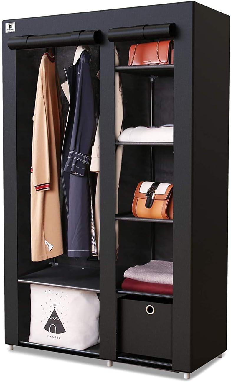 Knight Canvas Portable Double Free Standing Wardrobe Shelving Clothes