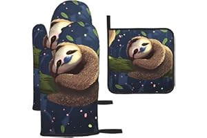 Sloth Lazy Oven Mitts and Pot Holders Set of 3 Heat Resistant Oven Gloves and Potholders BBQ Gloves Hot Pads Cooking Gloves f