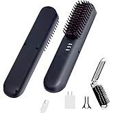 Hot Comb Electric, Cordless Hair Straightener Brush Travel, Mini Hair Brush, Heated Comb with 3 Temp Settings, Rechargeable Portable Hair Straightener for Women, Auto Shut-Off, Anti-Scald