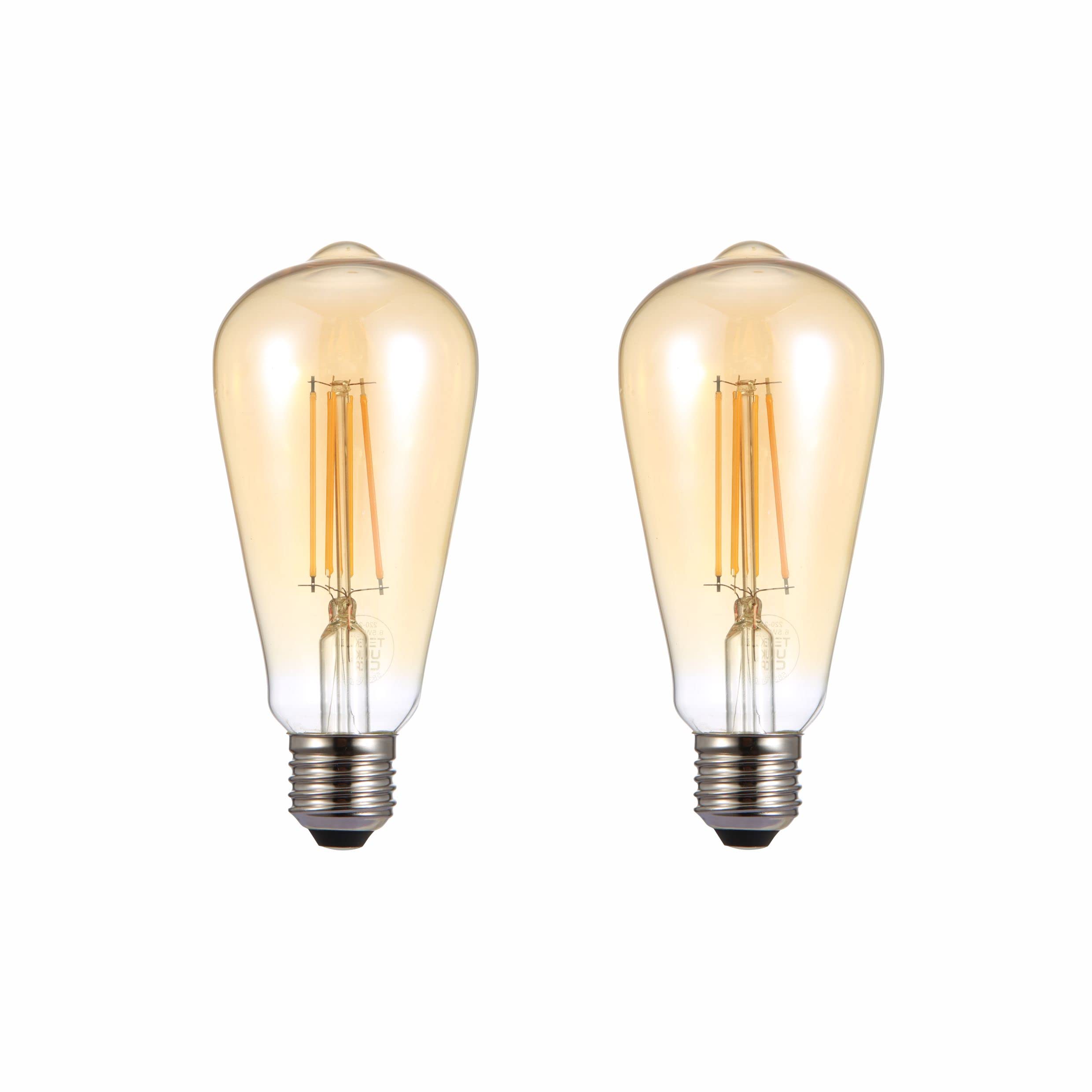TEKLED® ST64 Filament Vintage DIMMABLE LED Bulbs | E27 Edison Screw | Energy Saving 6.5W Light Bulb 53W Equivalent | Amber 2400K 680LM | 2-Pack | Warm White