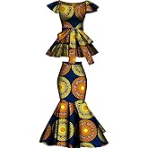 LONLISCO Women Dress African Print 2 Pieces Tradition Dashiki Ankara Beautiful Dress for Party Wedding