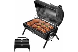 MAISON HUIS Adjustable Portable Charcoal Grill Multi-functional Metal Small BBQ Smoker for Outdoor Hiking(Black)