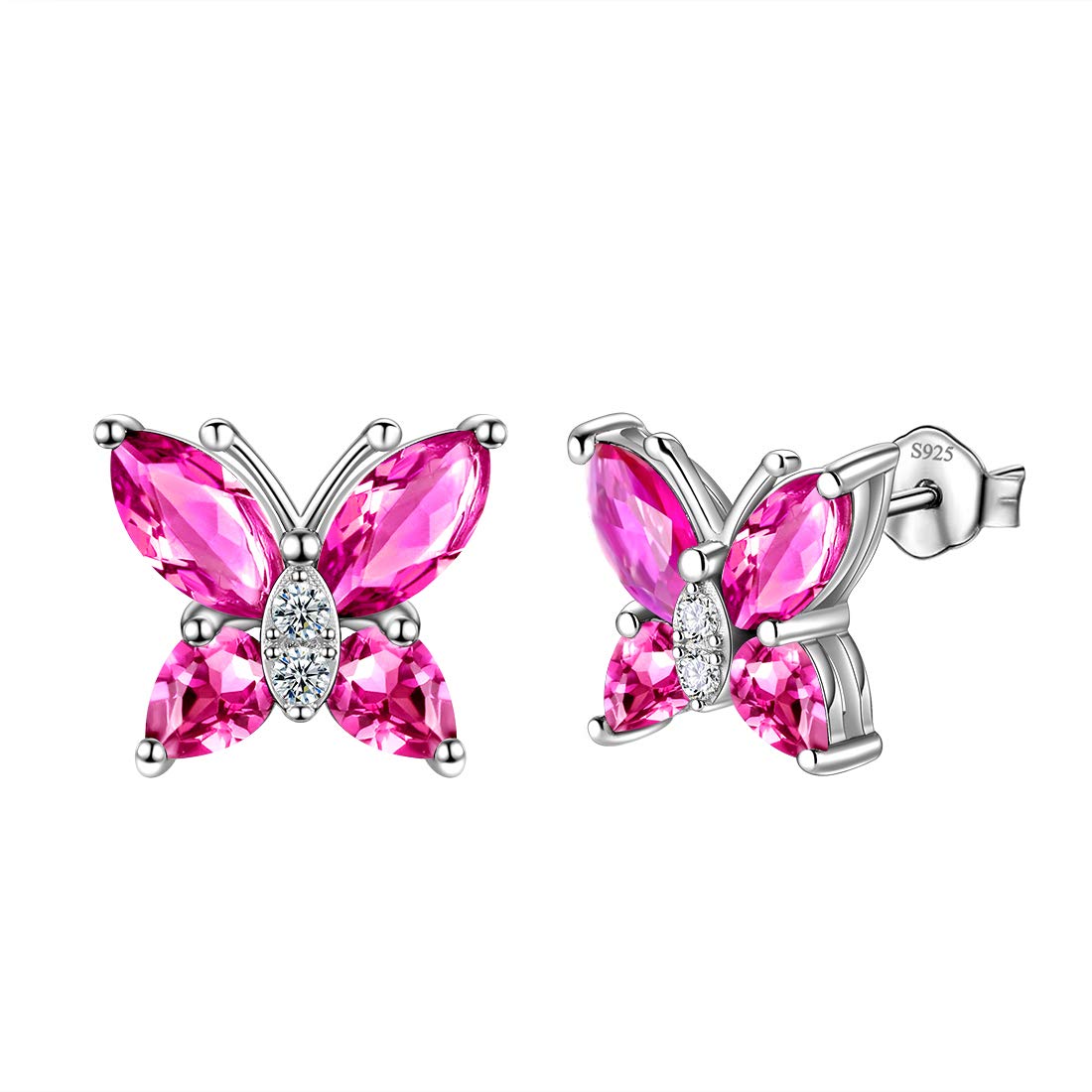 Aurora Tears Butterfly Earrings 925 Sterling Sliver July Birthstone Red Ruby Stud Animals Earrings Jewelry Gift for Women and Girls DE0078R