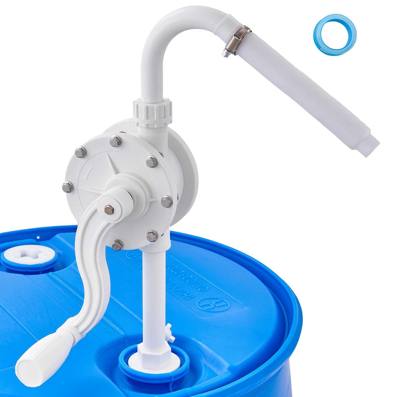 Photo 1 of VEVOR Drum Pump, 6.5 GPM Flow, Rotary Barrel Pump Hand Crank, Fits 5 to 55 Gallon Drums with 3-Section Suction Tube Assembly and Hose, Designed for Fast Transfer of Water, Alcohol, Corrosive Liquids