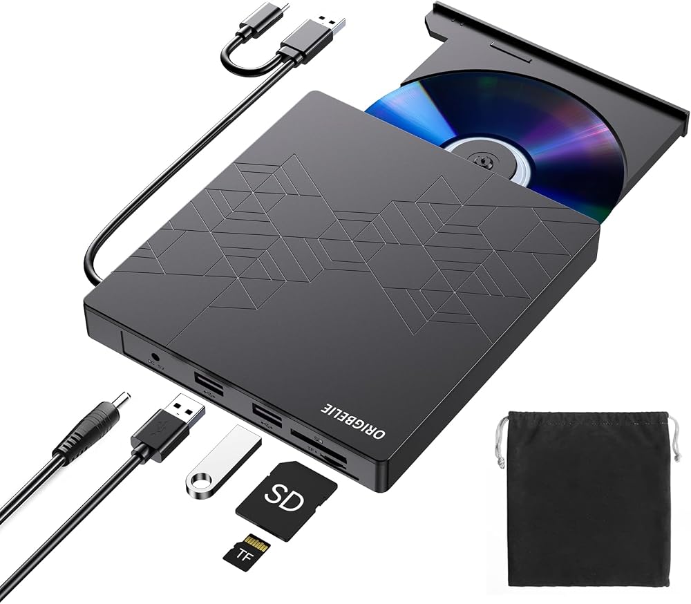 ORIGBELIE External DVD CD Drive USB 3.0 Type C RW Burner Laptop PC Mac Windows