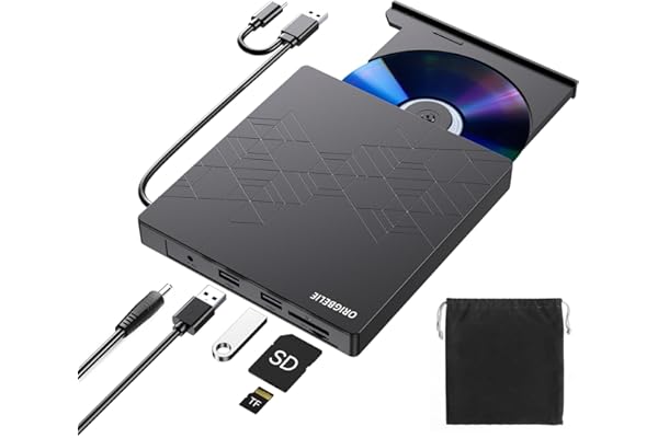 ORIGBELIE External DVD Drive, CD Drive USB 3.0 Typle C CD/DVD ROM +/-RW Adapter with USB Port DVD Burner for Laptop PC Deskto