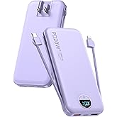 Portable Charger, 10000mAh PD20W USB C Fast Charging Power Bank with Built-in Cables and AC Wall Plug, Smart LED Display Trav