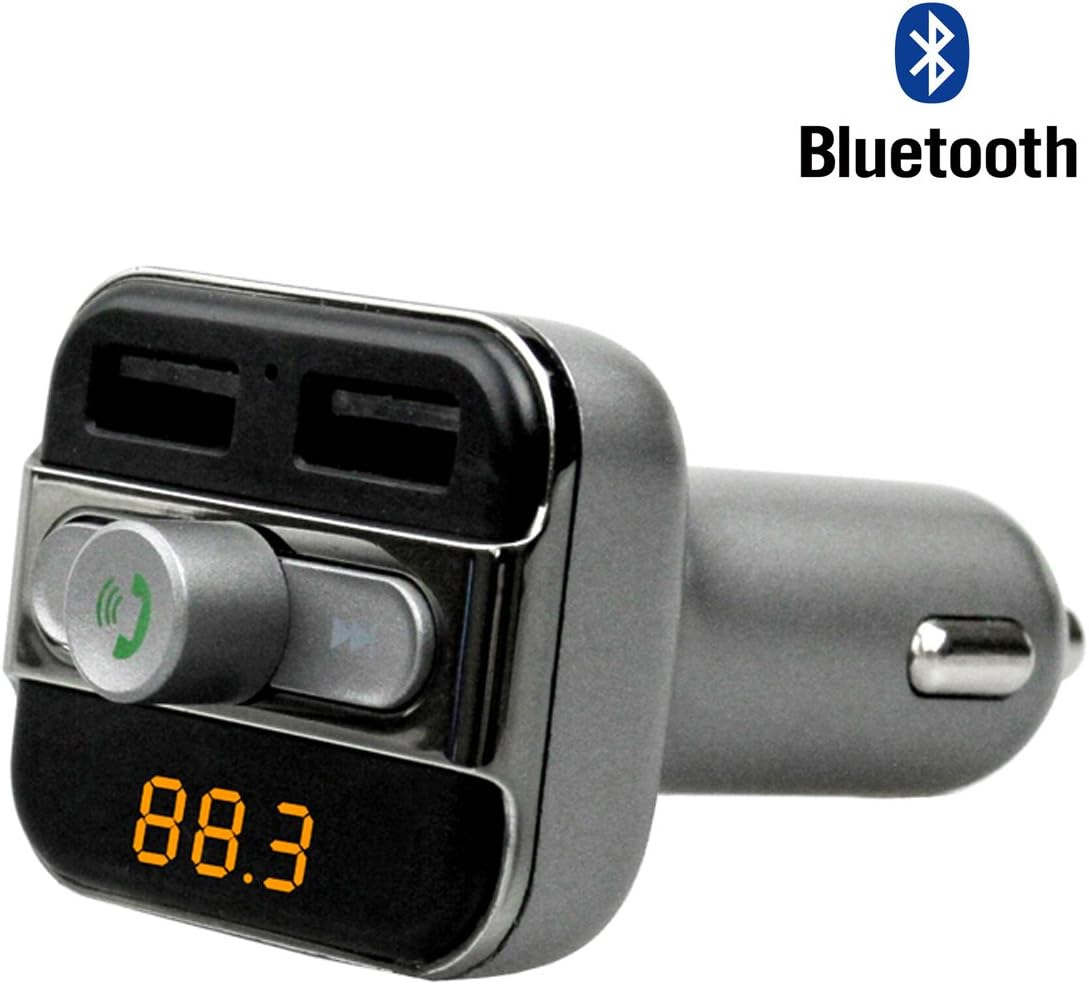 Ruiyate FM Transmitter, Bluetooth Radio Adapter Hands-free Car Kit MP3 Music Player with USB Port, Support SD Card Up to 32GB (Silver)