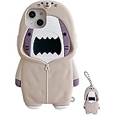 QoKcoahn Case Compatible with iPhone 16 Pro Max,Cute 3D Kawaii Funny Sweater Shark Cartoon Cover with Keychain Soft Silicone Gel Drop Protector Women Girls