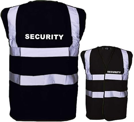 Black Hi Visibility Reflective Safety Vest Printed SECURITY Front and