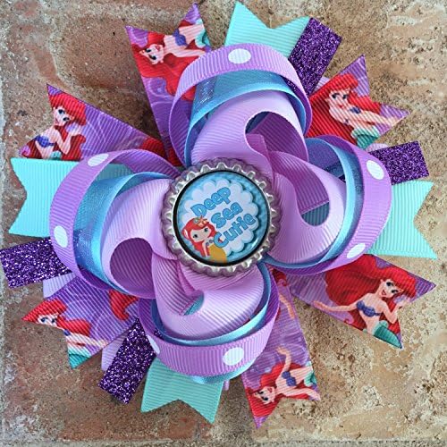 Little Mermaid Hair Bow, Lavender Aqua Red Boutique Large Hair Bow, Large Handmade Mermaid Hair Bow