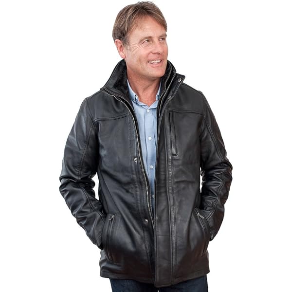 Men's Mid Length Classic Warm Black Leather Biker Jacket XS at
