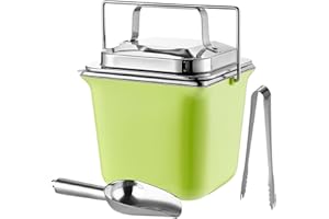 Bakpoco Insulated Ice Bucket for Parties with Lid, Ice Scoop & Tongs, 2.5L Double Wall Stainless Steel Small Champagne Cocktail Bar Wine Buckets, Outdoor Food Container for Hot Soup Ice Cube, Green