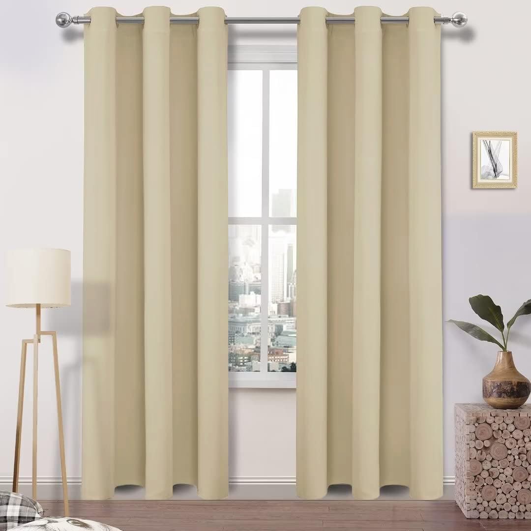 DWCN Curtain Beige Curtains for Living Room & Bedroom Blackout Curtain Curtains & Drapes Eyelet 46 x 90 Inch 2 Panels
