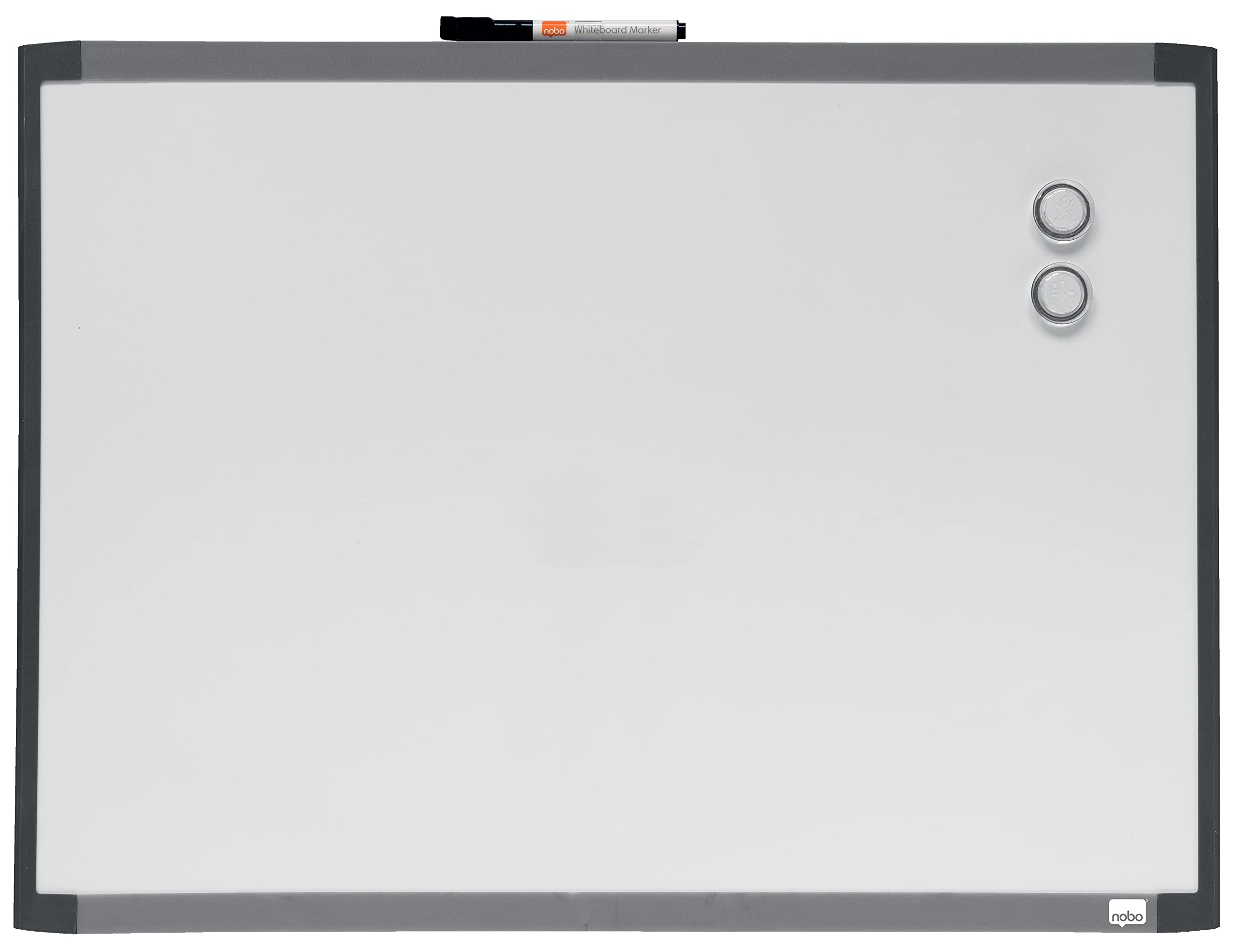 Nobo Small Magnetic Whiteboard, Assorted Two Tone Trim, Dry Wipe, Easy Clean, Wall Mountable, Integrated Pen Clip, Home/Office, 585 x 430 mm, 1903772