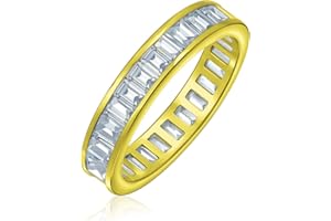 BLING JEWELRY AAA Cubic Zirconia Jewel Multi Color Simulated Gemstone Channel Set Rectangle Emerald Cut Baguette CZ Eternity Ring Anniversary Wedding Band For Women .925 Sterling Silver 4MM Stackable Rings