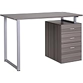 HOMCOM 47" Computer Desk Writing Table Workstation with Multi-Use Reversible File Drawers Metal Frame Home Office Furniture, 