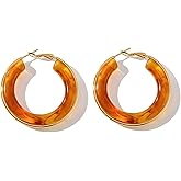 ALRNBY Gold Hoop Earrings for Women Resin Earrings Brown Pink Hoop Earring Trendy Jewelry Stainless Steel Non Tarnish Gifts for Her
