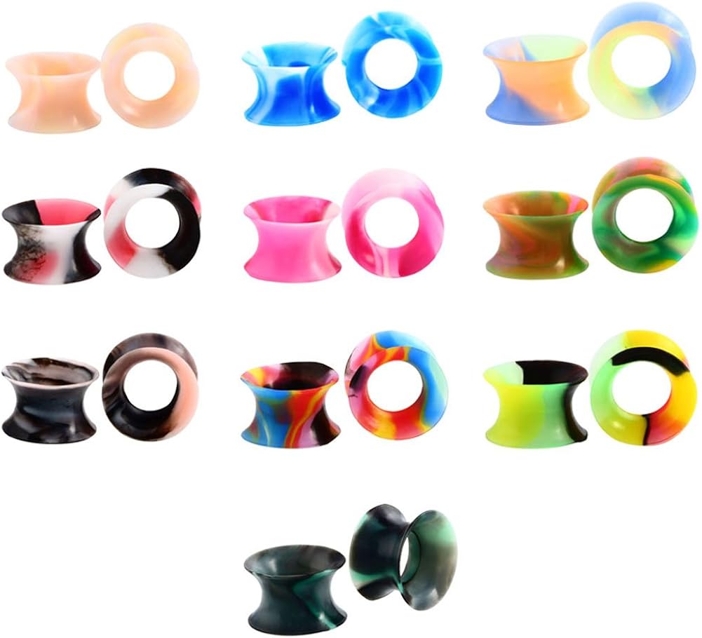HuaCan 20 Pcs Silicone Ear Tunnels, Flesh Tunnels Ear Stretchers Plugs Double Flared Flexible Gauge Kit 0ga/8mm