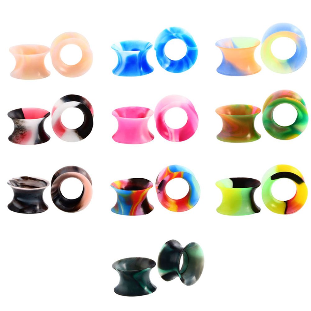 HuaCan 20 Pcs Silicone Ear Tunnels, Flesh Tunnels Ear Stretchers Plugs Double Flared Flexible Gauge Kit 2ga-5/8"(6mm-16mm)