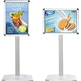 STANDNEE Heavy-duty Poster Stand Holder 11"x 17" Pedestal Floor Standing Sign Holder Vertical and Horizontal View Sign Display, Aluminum Snap Open Frame with Safety Corner, Silver