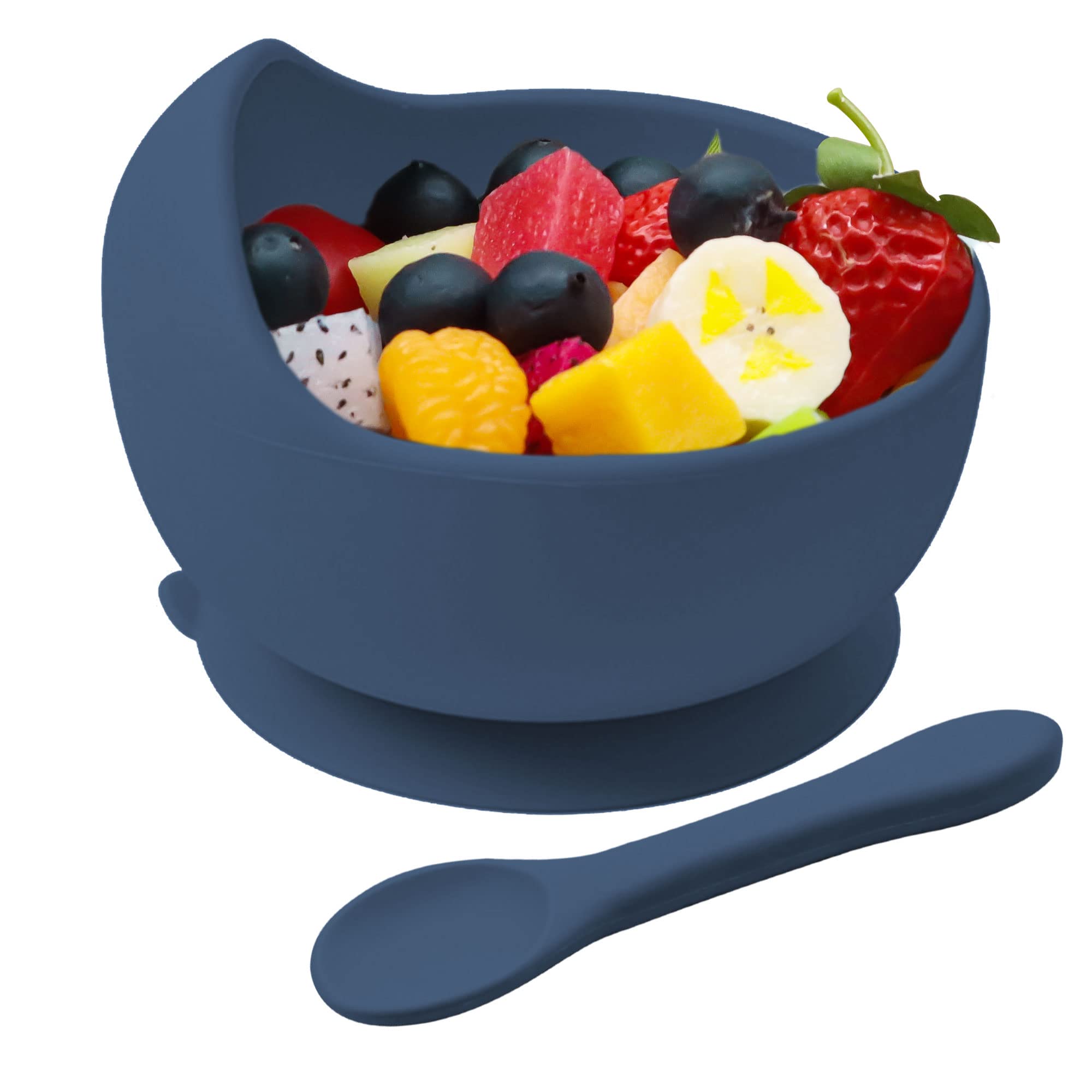 Hoseay Baby Feeding Bowls and Spoons,Silicone Toddler Weaning Set with Suction Bowl BPA Free Children Tableware Eating Bowl for Baby Boys Girls,Easy Clean Kids Meal Set Microwave Dishwasher Safe,Navy