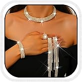 Unicra Rhinestone Bridal Wedding Jewelry Sets Silver Choker Necklace Earrings Bracelet Ring Set Prom Formal Costume Jewelry Set for Women and Brides
