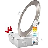 LUXRITE 6 Inch Ultra Thin LED Recessed Light with J-Box, 12W, 5 Color Options 2700K | 3000K | 3500K | 4000K | 5000K, Dimmable Wafer Light, 1000 Lumens, Brushed Nickel, Energy Star, IC Rated