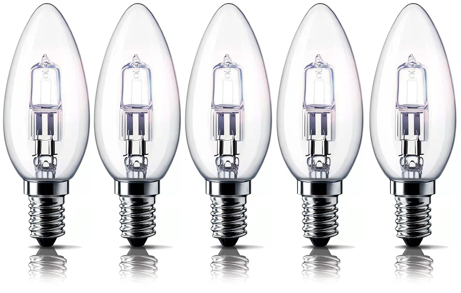 E14 42W Halogen Candle Light Bulbs, Small Edison Screw Bulb (SES) 2700K Warm White Dimmable Pack of 5