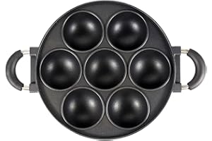 Cast Iron Aebleskiver Pan,7-Hole Takoyaki Pan,Round Aluminium Alloy Ebelskiver Pan with Anti-Scald Handle,Cake Pops Pan and T