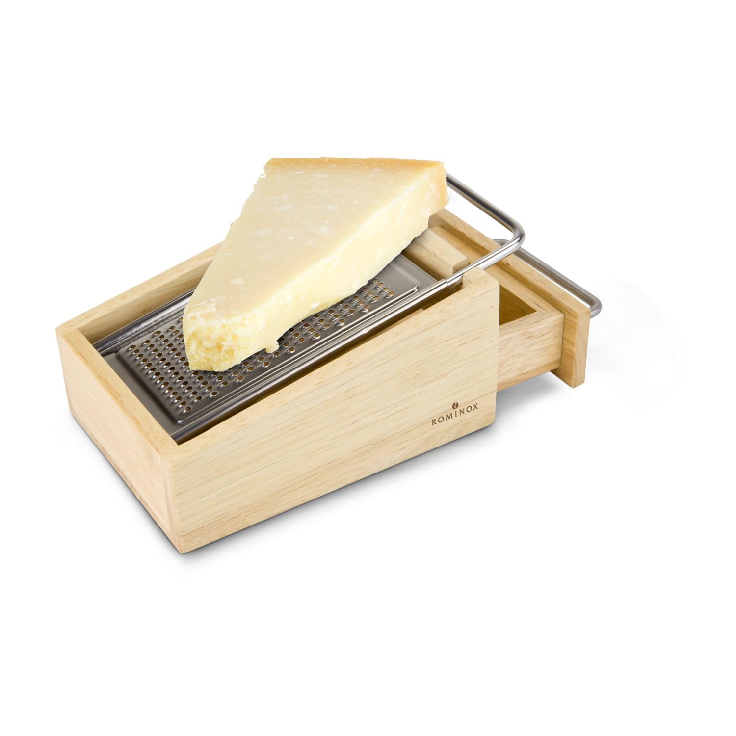 ROMINOX Geschenkartikel Cheese grater // Parmo - 3-piece parmesan grater made of wood, with collection and storage container, removable stainless steel grater; approx. 7 x 10.6 x 15 cm