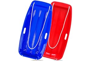 GOLDGAO Snow Sled,Plastic Snow Sled for Kids and Adults,35" Classical Heavy Duty Toboggan Sled with Handles and Ropes for 1-2 Rider for Winter Skiing Snowboard Outdoor Sledding Gift