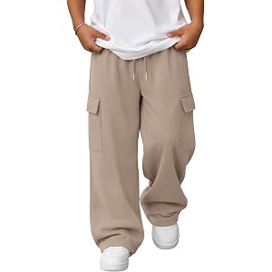 YooAurvox Boys School Uniform Cargo Pants | Back to School, Chino, Wide Leg Sweatpants, Baggy, Straight Leg, with 4 Pockets,