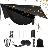Portable Single Double Nylon High Strength Parachute Hammock Rainfly Set, Camping Hammock with Rain Fly Tarp and Mosquito Net