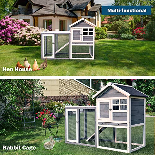 Tangkula Rabbit Hutch, Indoor Outdoor Bunny Cage with Run, Wooden