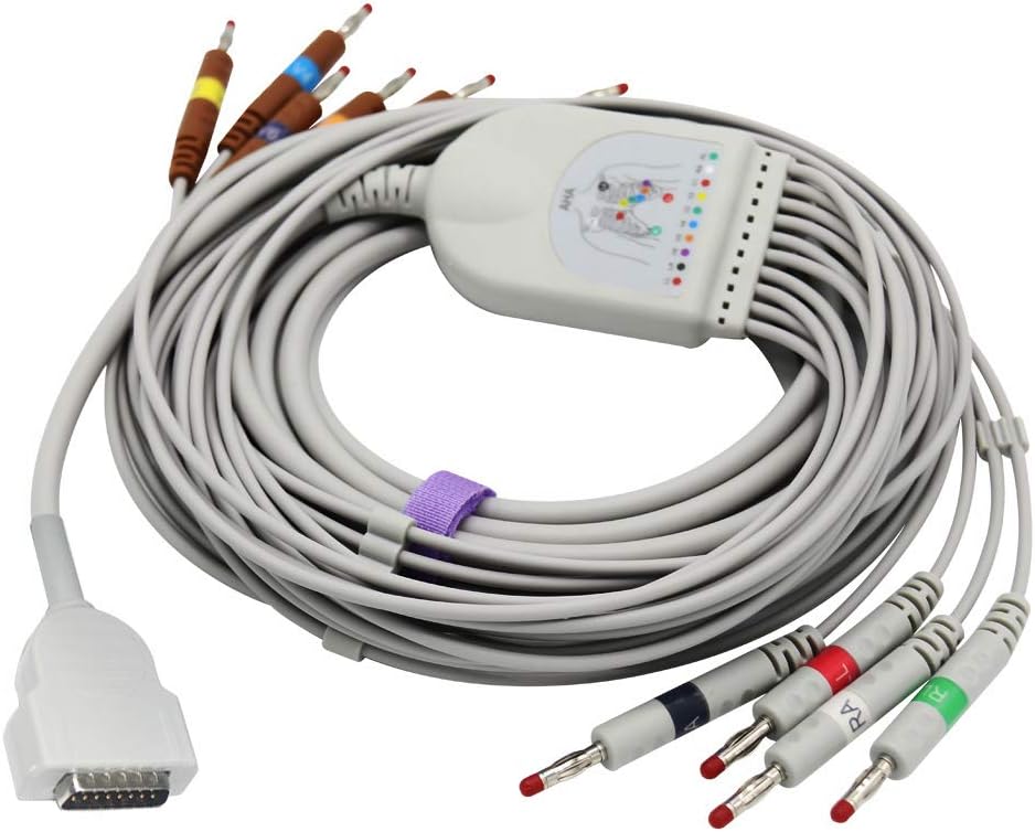 Sino-K 10 Leads ECG/EKG Cable Banana 4.0mm 15 Pins 9.8 ft Compatible for GE Marquette 2029893-001, Grey