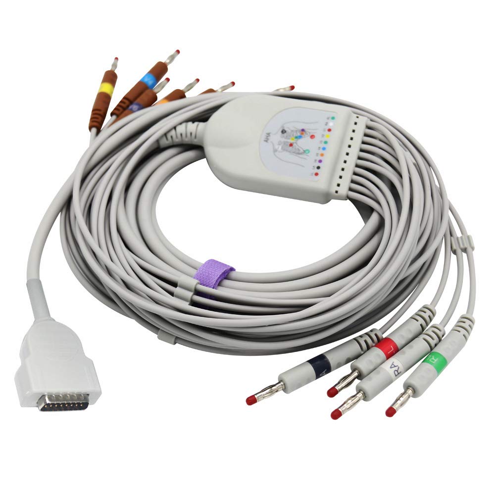 Sino-K 10 Leads ECG/EKG Cable Banana 4.0mm 15 Pins 9.8 ft Compatible for GE Marquette 2029893-001