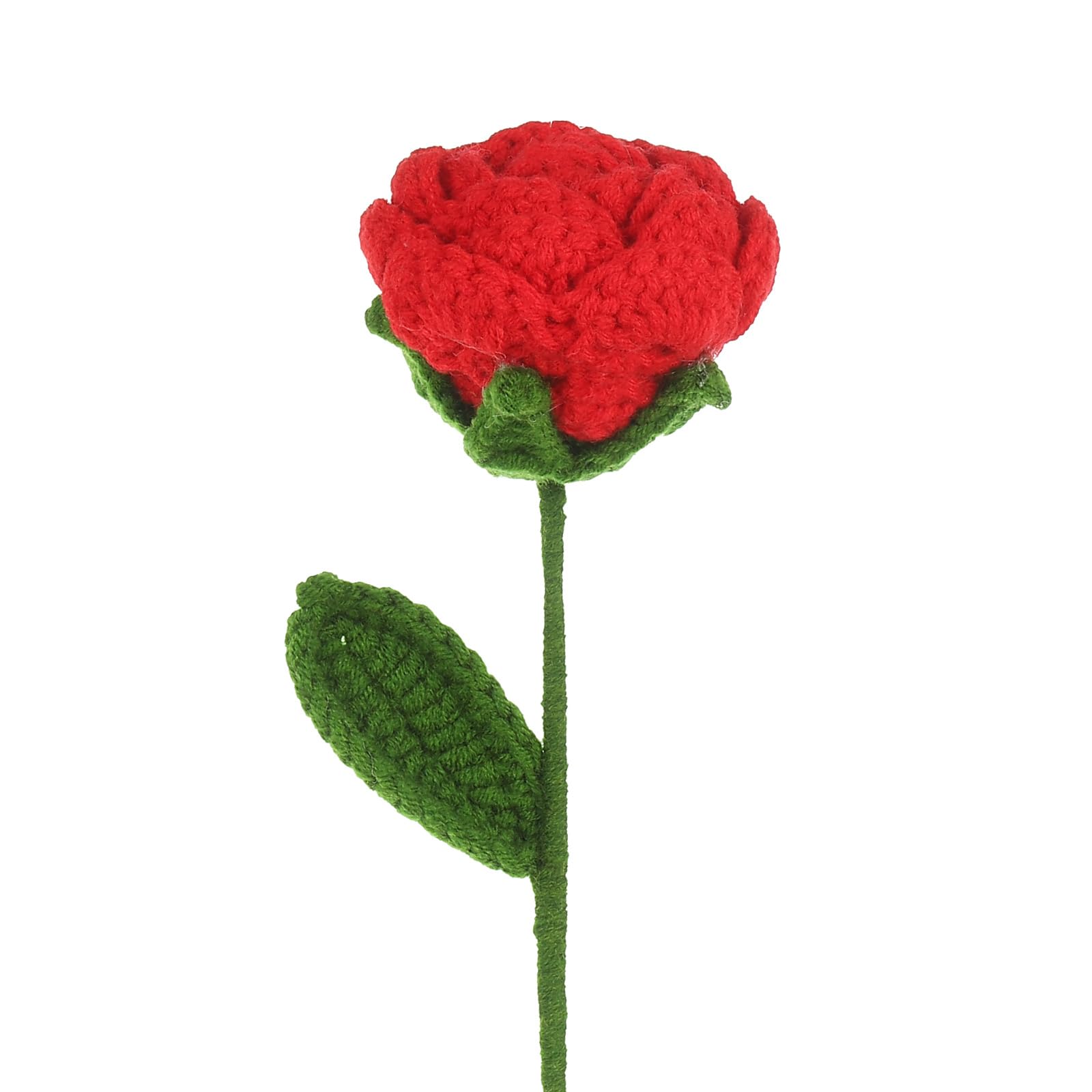 PATIKIL Crochet Flowers, Handmade Knitting Artificial Rose Woven Fake Flowers Dark Green Leaf with Stems for Mom Gifts Home Wedding Party Office Tables Decoration, Red