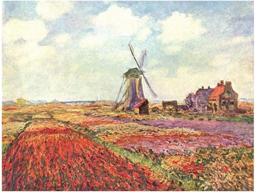 5D DIY Full Round Drill Diamond Painting, Claude Monet - Tulips of Holland, Cartoon Cute Frameless 40x50 cm
