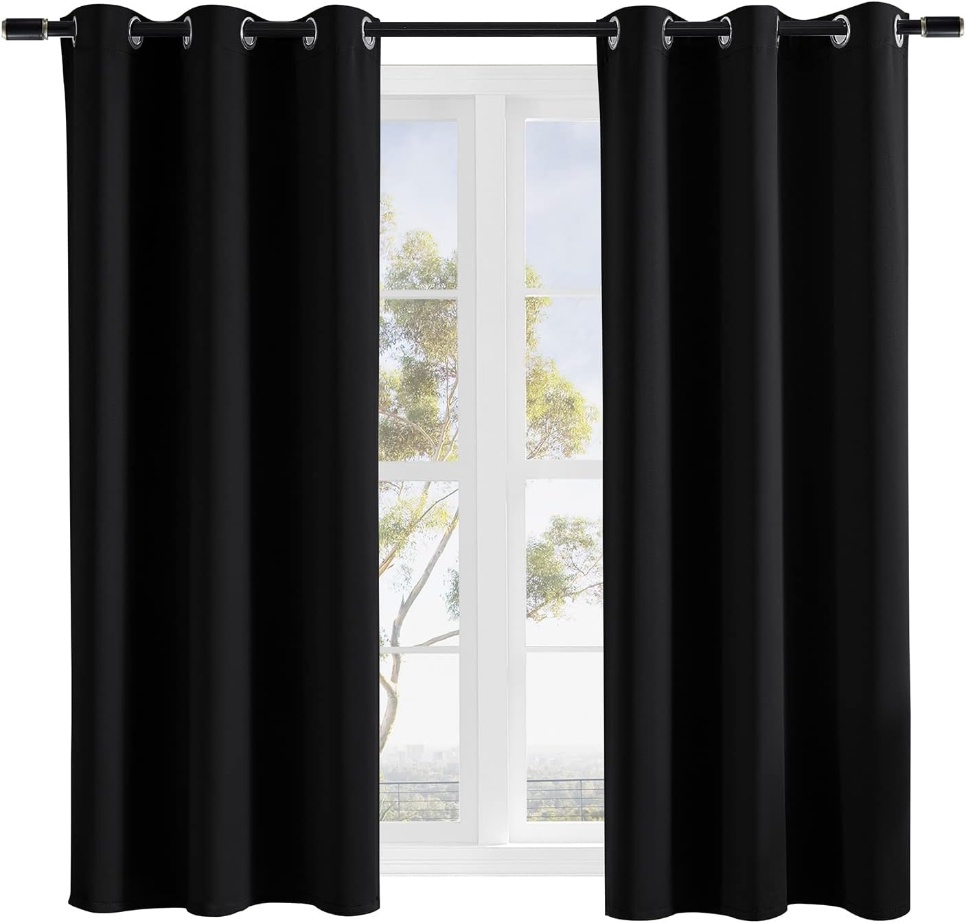 Window Treatments - Rutterllow Room Darkening Blackout Curtains for Bedroom 2 Panel,Grommet Top(42x63 Inch, Black)