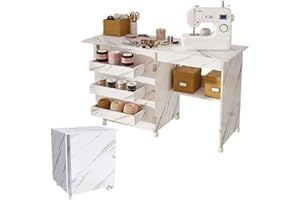 NAHENDUO Folding Sewing Machine Table with Storage, Foldable Sewing Desk, Compact Craft Station, Portable Embroidery Table with Rolling Wheels (45 Inch)