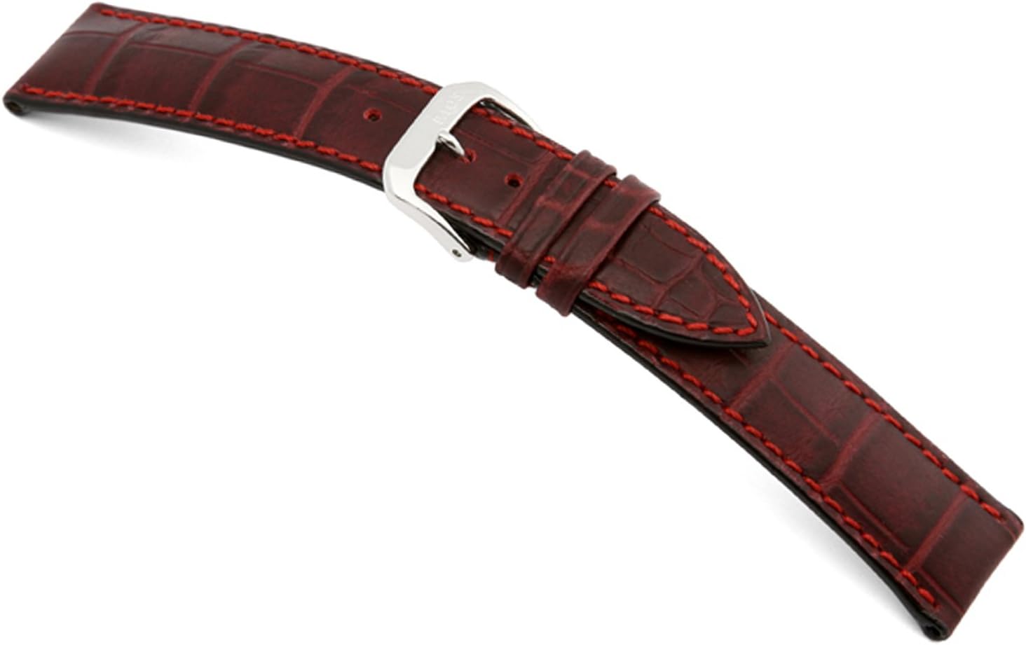 RIOS1931 Louisiana - Genuine Embossed Leather Watch Band with Gator Print and Matching Stitching