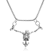 QLUYCKW Punk Skeleton Skull Necklace Silver Gothic Captivity Skulls Pendent Necklace Biker Rock Jewelry Gift for Men Women