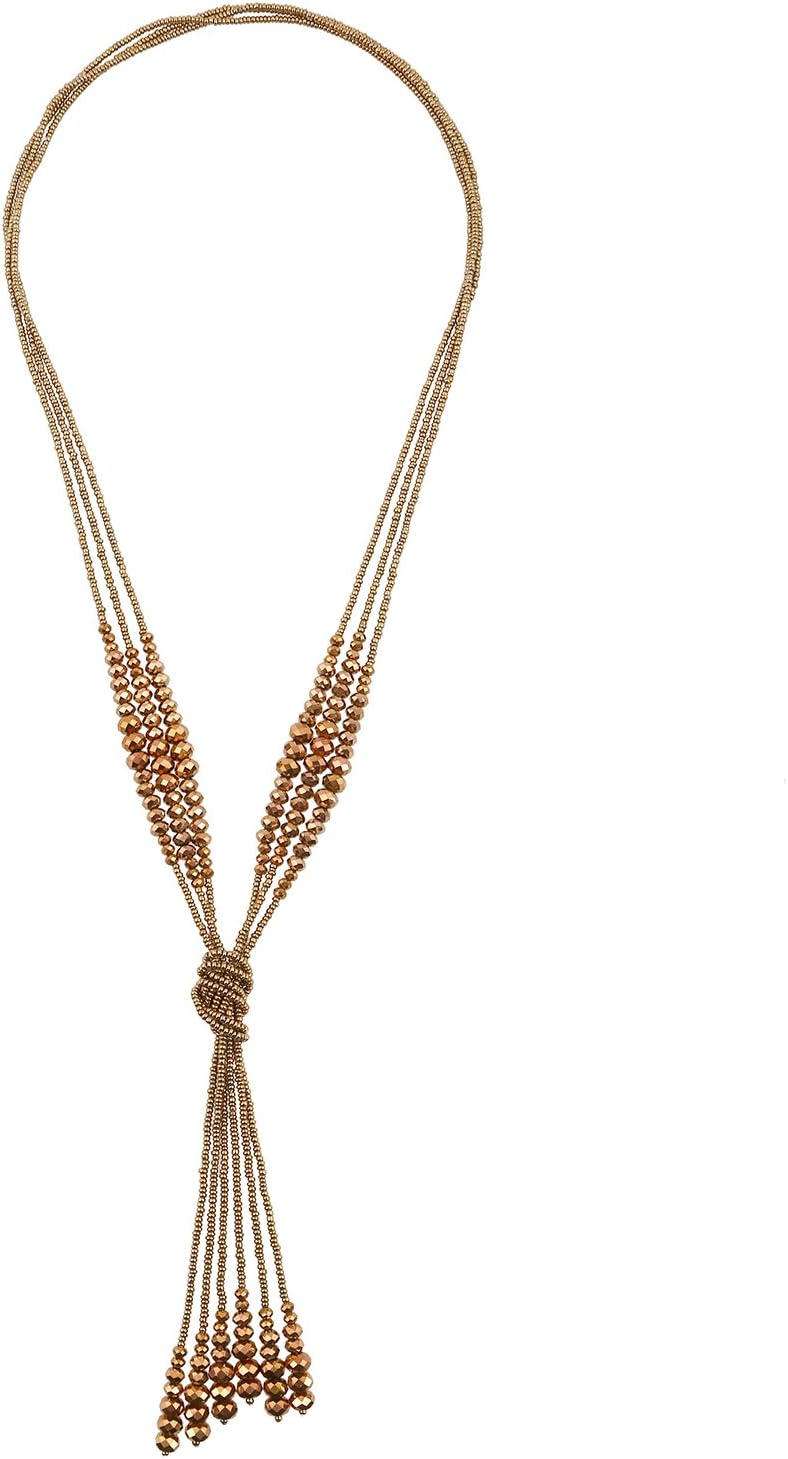 D EXCEED Women's Tassel Pendant Necklace Fashion Lovely Knotted Glass Beaded Chain Y Necklace